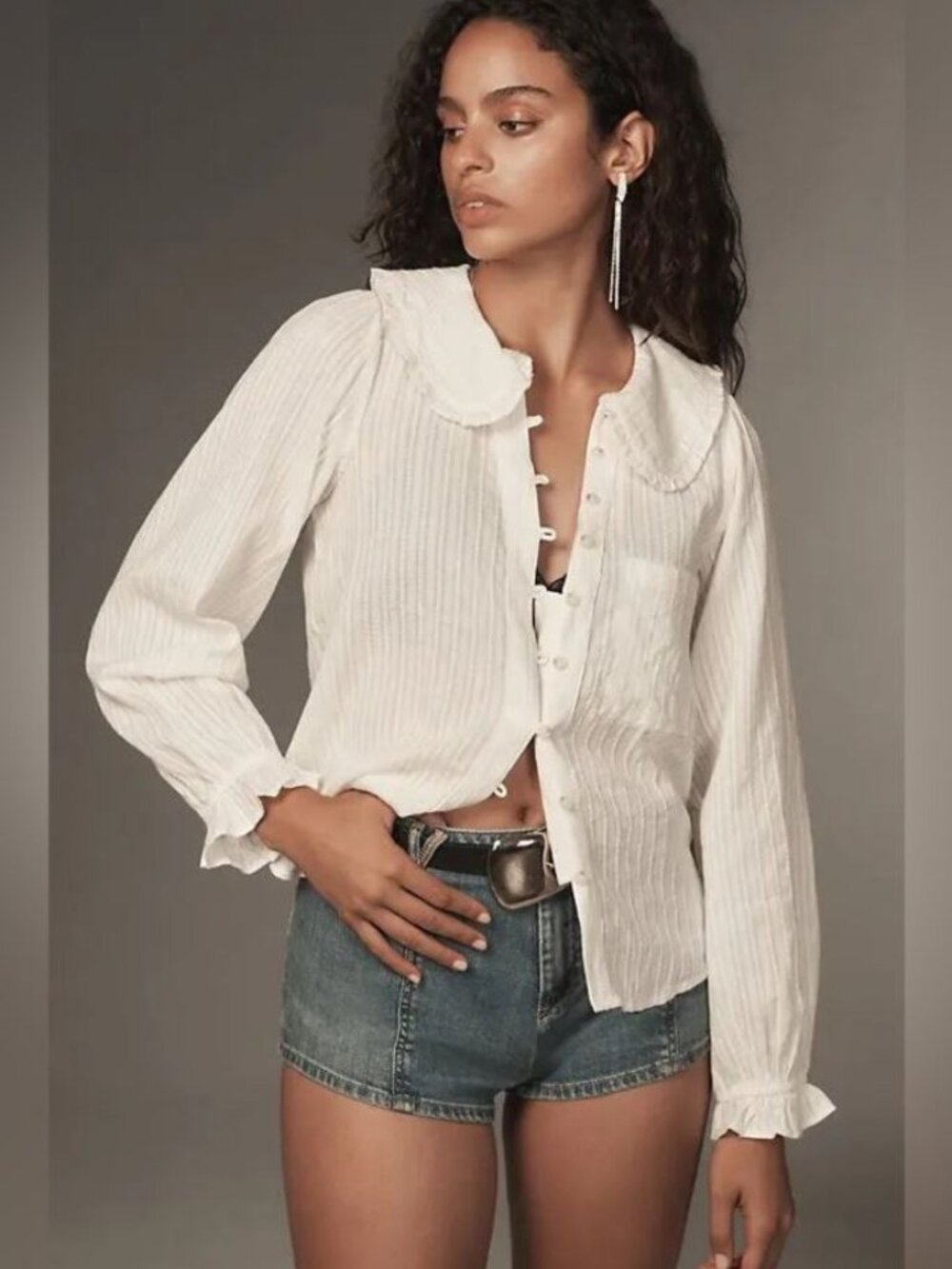 Anthropologie | Pilcro Keira White Cotton Peter Pan Collar Blouse| Size Medium